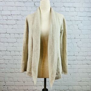 Eileen Fisher Italian Yarn Alpaca Wool Blend Khaki Open Knit Cardigan XS